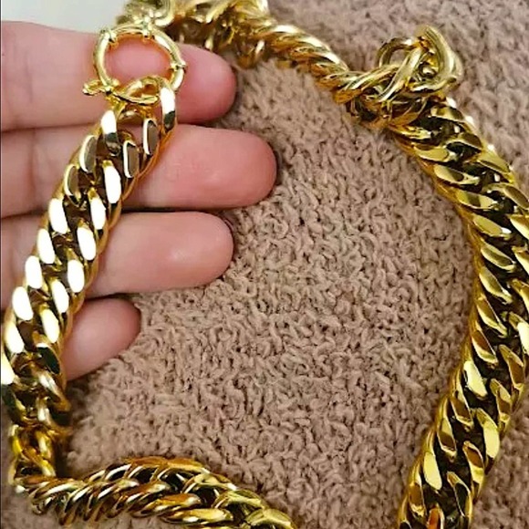 Statement Curb Gold Plated Cuban Chain Toggle O Ring Chunky Choker Necklace - Picture 8 of 9